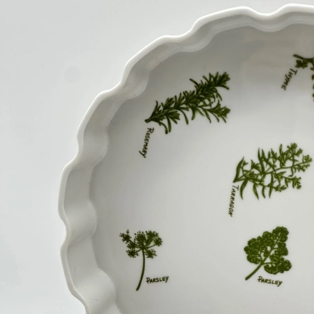 Taste Setter Herb Garden Ovenware Scalloped Quiche Tart Dish Japan Ceramic 9.5
